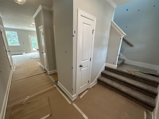 124 Candleberry Dr, North Augusta, SC 29860 - hall featuring crown molding and stairs