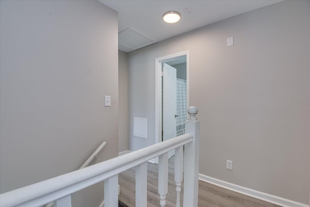2904 Pleasant Ct, Augusta, GA 30907 - hall with an upstairs landing, light wood-style flooring, and attic access