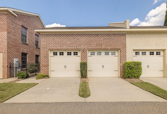 exterior space with a garage