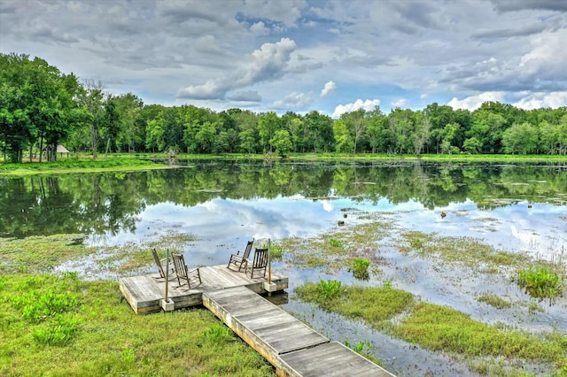 view of dock with a water view