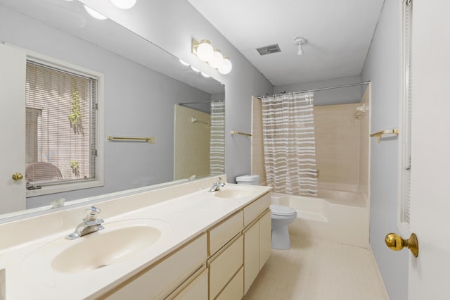 3252 Summerchase Cir, Augusta, GA 30909 - full bath with toilet, double vanity, shower / bath combo, and tile patterned floors