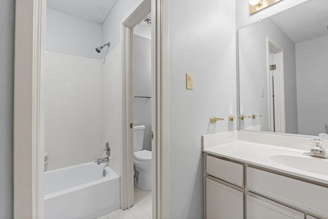 3252 Summerchase Cir, Augusta, GA 30909 - full bathroom with toilet, vanity, shower / bathtub combination, tile patterned flooring, and a textured ceiling