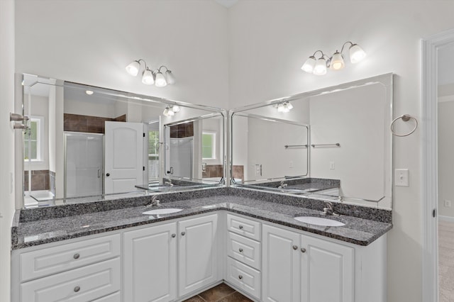 1606 Cedar Hill Dr, Grovetown, GA 30813 - bathroom featuring double vanity and a shower with door