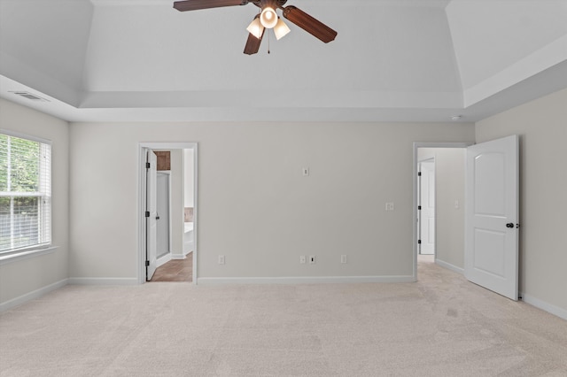 1606 Cedar Hill Dr, Grovetown, GA 30813 - spare room with light carpet, a ceiling fan, and a tray ceiling