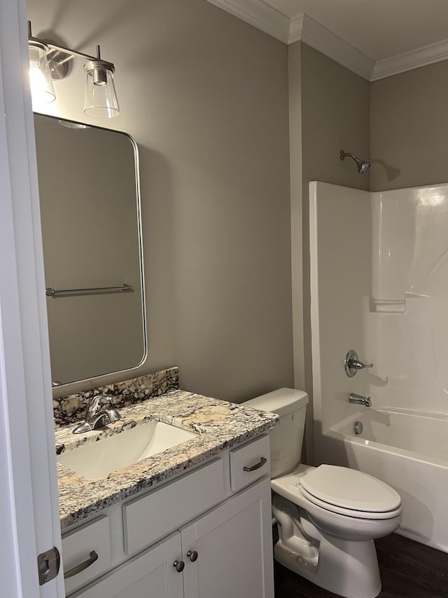8048 Crossbow Lndg, Graniteville, SC 29829 - bathroom with ornamental molding, toilet, vanity, wood finished floors, and  shower combination