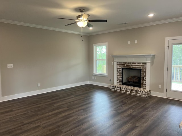 8048 Crossbow Lndg, Graniteville, SC 29829 - unfurnished living room featuring dark wood-style floors, ceiling fan, baseboards, crown molding, and recessed lighting