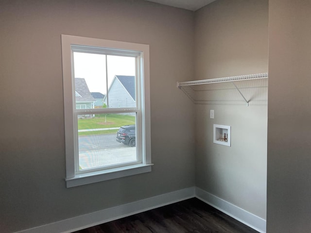 8048 Crossbow Lndg, Graniteville, SC 29829 - laundry area with baseboards, dark wood-style floors, and washer hookup