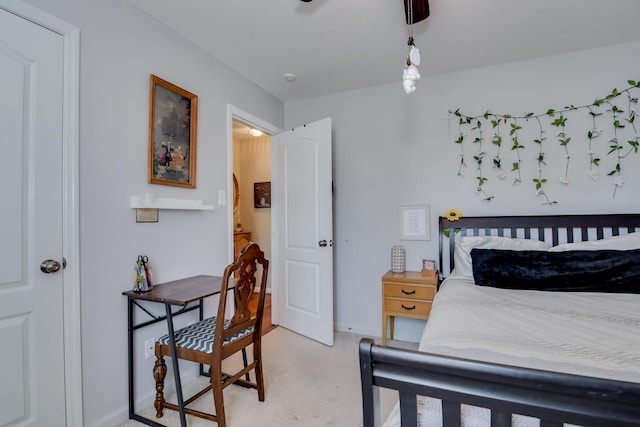 bedroom with light carpet