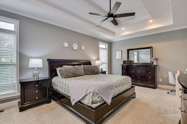1176 Sumter Landing Cir, Evans, GA 30809 - bedroom featuring crown molding, light carpet, a raised ceiling, recessed lighting, and ceiling fan