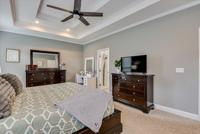 1176 Sumter Landing Cir, Evans, GA 30809 - bedroom with a raised ceiling, light carpet, recessed lighting, ornamental molding, and ceiling fan