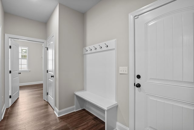 1253 Elbron Dr, Augusta, GA 30909 - mudroom featuring baseboards and dark wood-type flooring