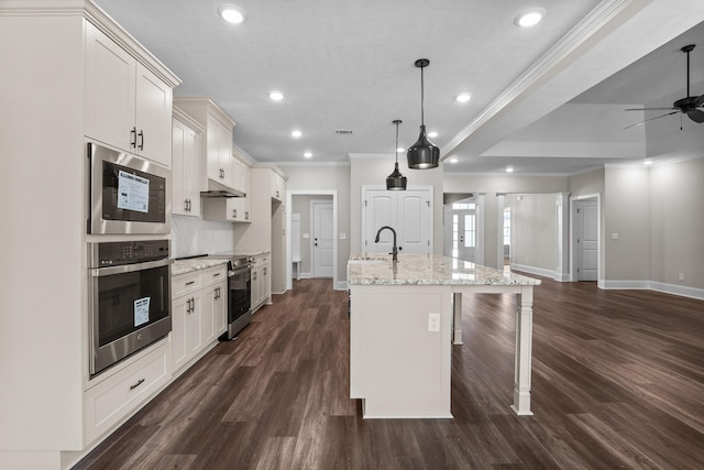 1253 Elbron Dr, Augusta, GA 30909 - kitchen with stainless steel appliances, baseboards, a sink, ceiling fan, and dark wood finished floors