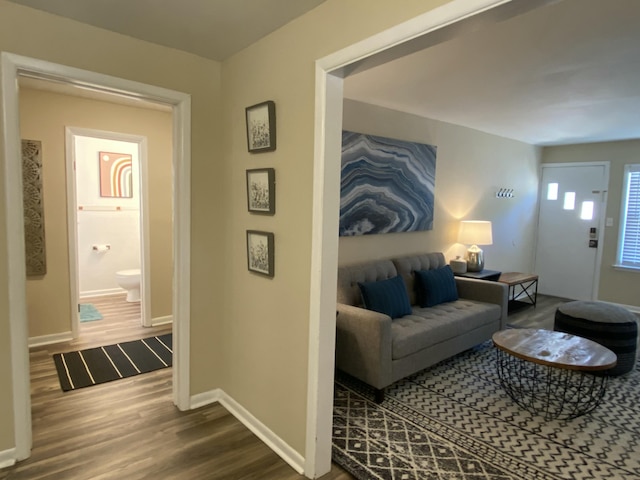 living room with hardwood / wood-style floors