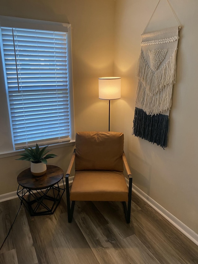 living area with hardwood / wood-style floors