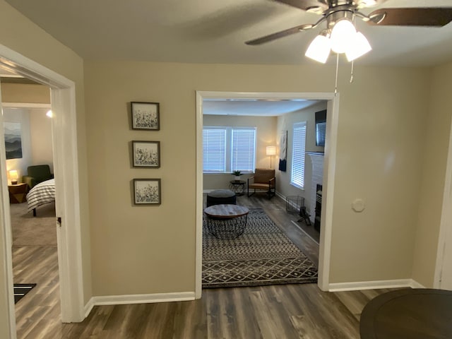 hallway with dark wood-type flooring