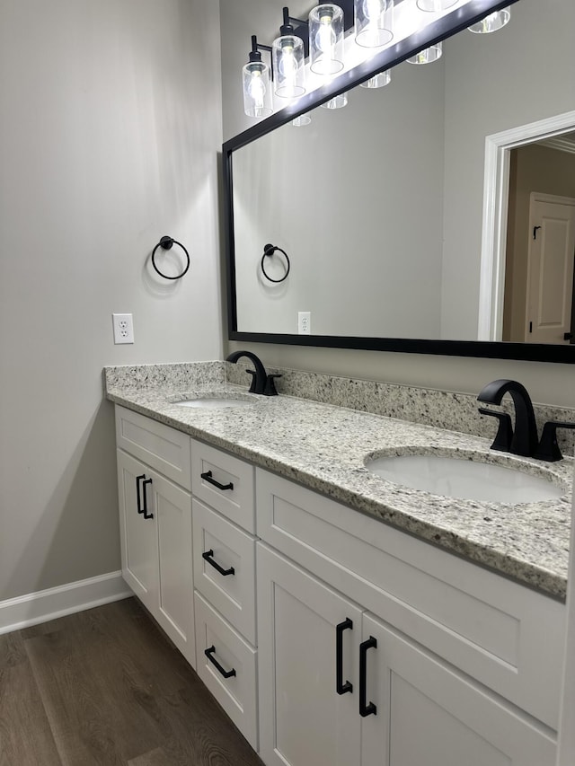 bathroom with vanity and wood-type flooring