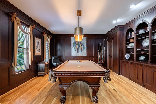 3489 Evans To Locks Rd, Martinez, GA 30907 - recreation room featuring ornamental molding, light wood-style floors, pool table, and a decorative wall