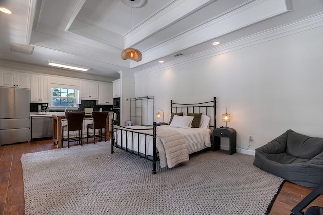3489 Evans To Locks Rd, Martinez, GA 30907 - bedroom with fridge, a raised ceiling, ornamental molding, and wood-type flooring