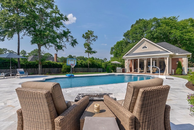 3489 Evans To Locks Rd, Martinez, GA 30907 - view of swimming pool featuring an exterior structure, an outbuilding, and a patio area