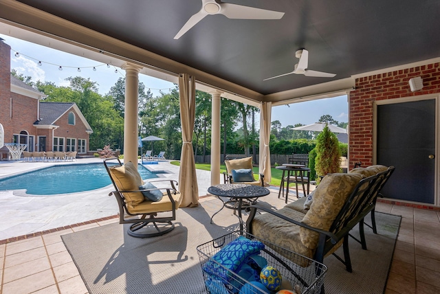 3489 Evans To Locks Rd, Martinez, GA 30907 - view of patio / terrace featuring ceiling fan and an outdoor pool