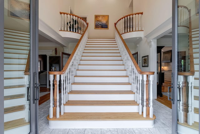 3489 Evans To Locks Rd, Martinez, GA 30907 - stairs with a towering ceiling and tile patterned floors