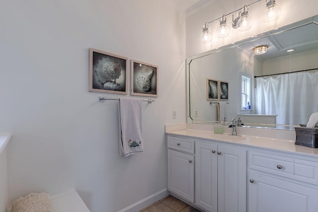 3489 Evans To Locks Rd, Martinez, GA 30907 - full bathroom featuring crown molding, vanity, tile patterned floors, and a shower with curtain