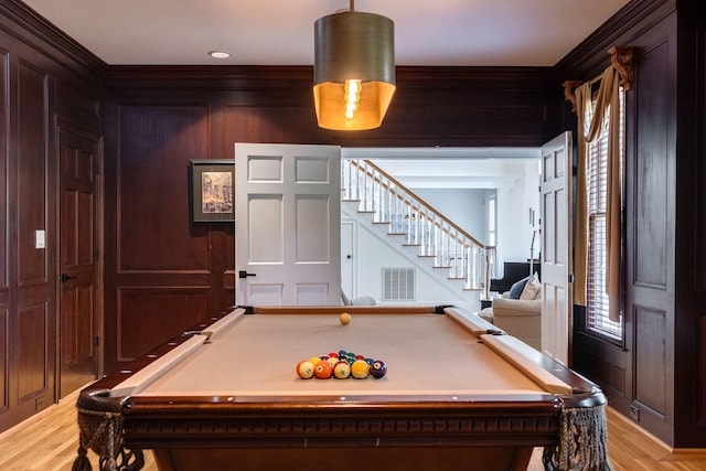 3489 Evans To Locks Rd, Martinez, GA 30907 - rec room featuring billiards, light wood-style flooring, recessed lighting, and ornamental molding
