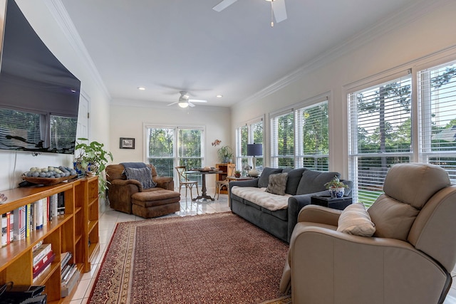 3489 Evans To Locks Rd, Martinez, GA 30907 - living area featuring ceiling fan, light tile patterned floors, crown molding, and recessed lighting