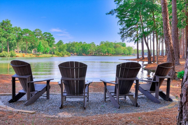 view of patio / terrace with a water view