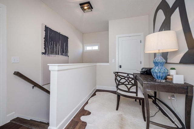 hall featuring dark wood-type flooring