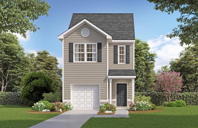 view of front property with a front yard and a garage