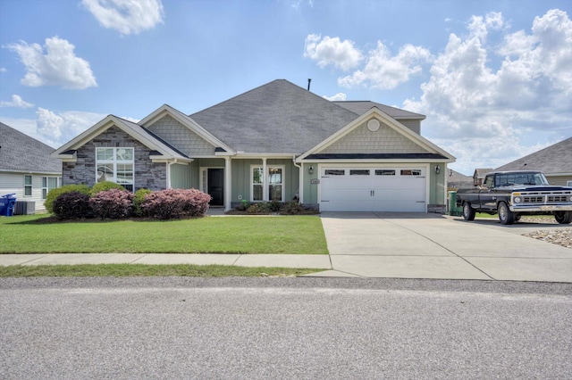 1391 Ackerman Dr, Graniteville, SC 29829 - craftsman-style home with board and batten siding, a garage, concrete driveway, a front lawn, and stone siding
