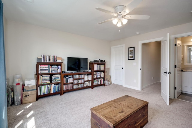 1391 Ackerman Dr, Graniteville, SC 29829 - living room featuring light carpet, a ceiling fan, and baseboards