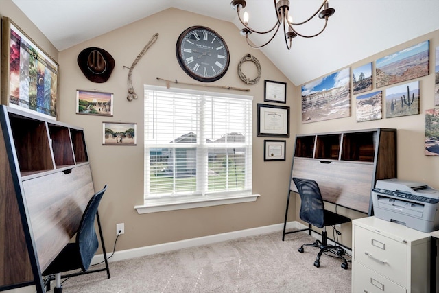 1391 Ackerman Dr, Graniteville, SC 29829 - carpeted office with vaulted ceiling, a chandelier, and baseboards