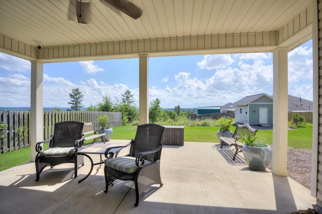 1391 Ackerman Dr, Graniteville, SC 29829 - view of patio / terrace with a ceiling fan and an outbuilding