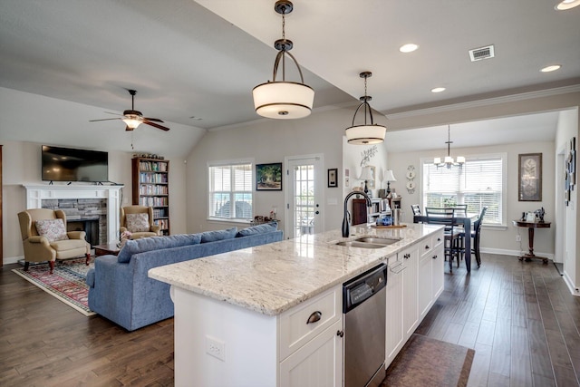 1391 Ackerman Dr, Graniteville, SC 29829 - kitchen with a sink, dishwasher, crown molding, healthy amount of natural light, and a ceiling fan
