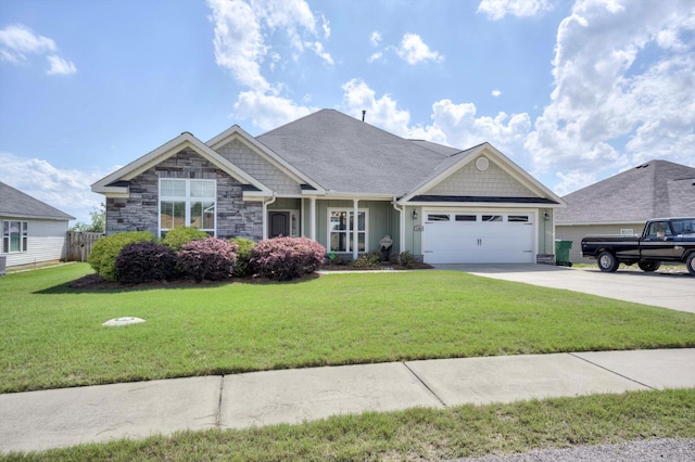 1391 Ackerman Dr, Graniteville, SC 29829 - craftsman house with stone siding, a garage, concrete driveway, and board and batten siding