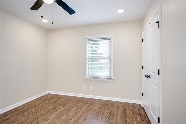 1702 Forest Creek Rd, Augusta, GA 30909 - spare room featuring wood finished floors, ceiling fan, and recessed lighting