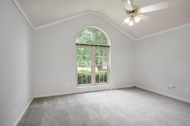 4593 Ashbrook Ct, Martinez, GA 30907 - empty room with carpet, ceiling fan, baseboards, vaulted ceiling, and crown molding