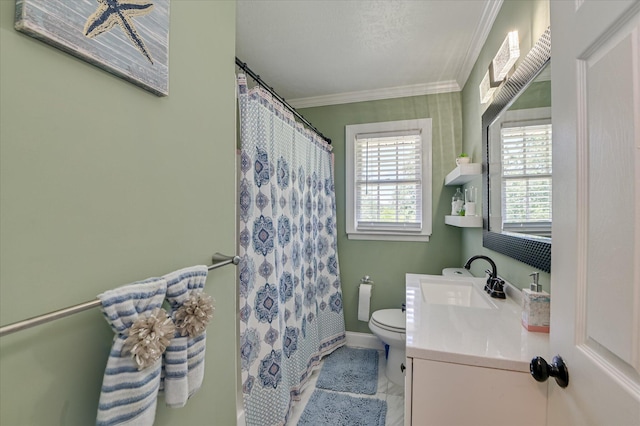 141 Whaley St, Warrenville, SC 29851 - full bathroom featuring vanity, crown molding, a shower with curtain, and tile patterned floors