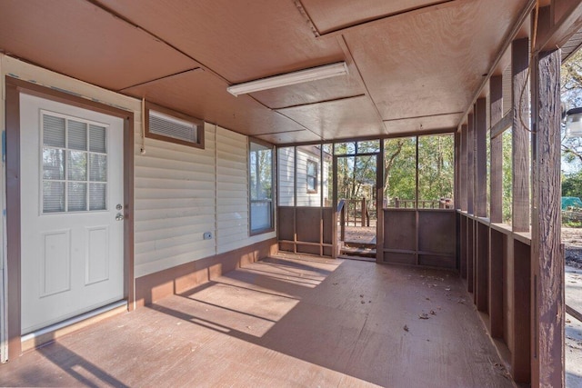 view of unfurnished sunroom