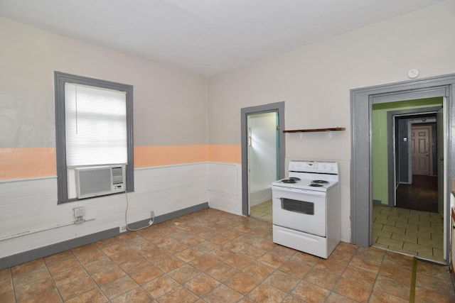 kitchen with cooling unit and white electric stove