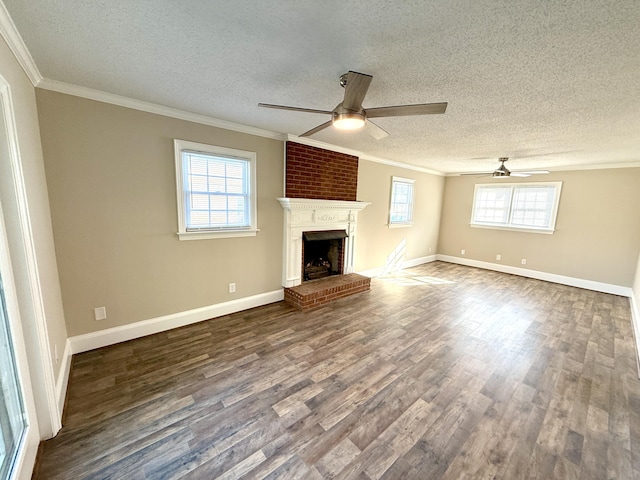 unfurnished living room featuring a ceiling fan, a textured ceiling, and wood finished floors