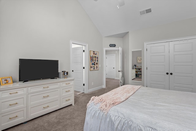 3108 Wildflower Ct, Evans, GA 30809 - carpeted bedroom with high vaulted ceiling, baseboards, and a closet