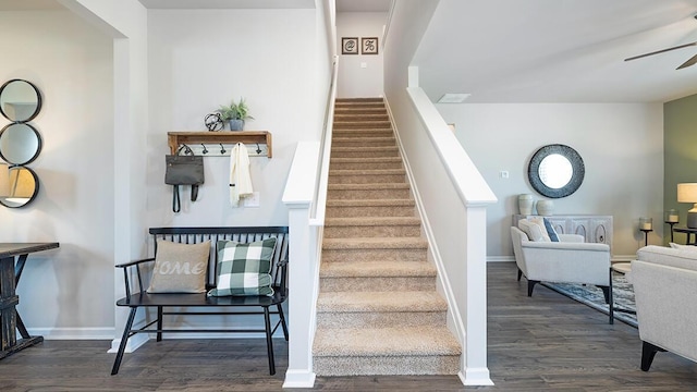 1255 Birch Cir, Grovetown, GA 30813 - stairs featuring ceiling fan, wood finished floors, and baseboards