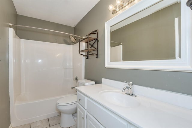 full bathroom featuring tile patterned floors, vanity, toilet, and shower / tub combination