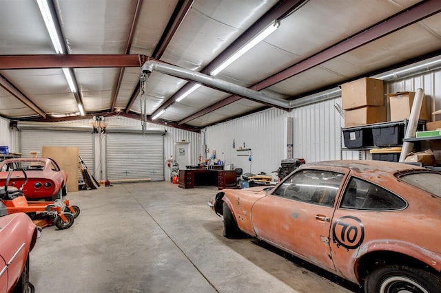 garage featuring a workshop area