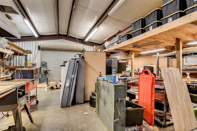 basement featuring a workshop area