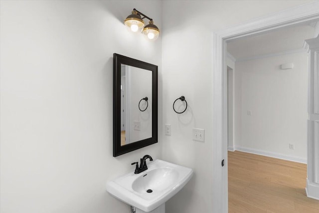 bathroom featuring sink and wood-type flooring