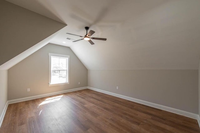 550 Bogey Ct, Graniteville, SC 29829 - bonus room featuring baseboards, lofted ceiling, dark wood-style floors, and ceiling fan